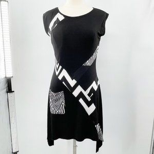 MT COLLECTION Womens Black White Stretch Hi Low Pull over Dress  Size Med M  NEW